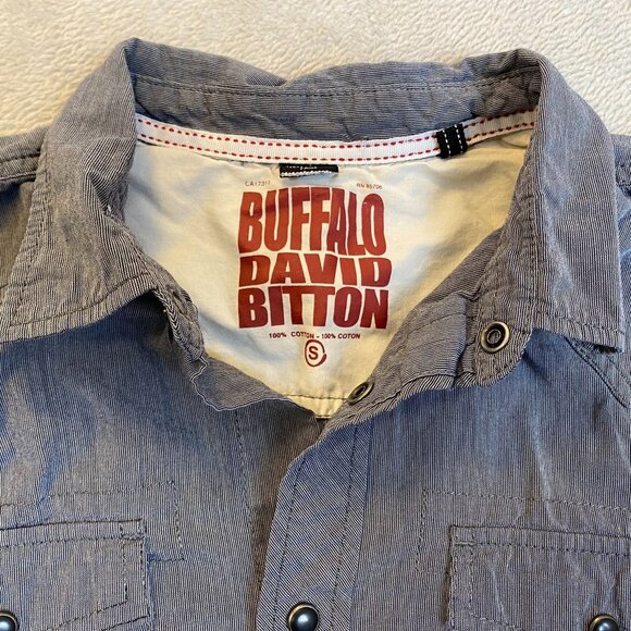 Buffalo David Bitton Mens Striped Button-Up Shirt S Blue Long Sleeve Cotton Casu - Picture 8 of 12